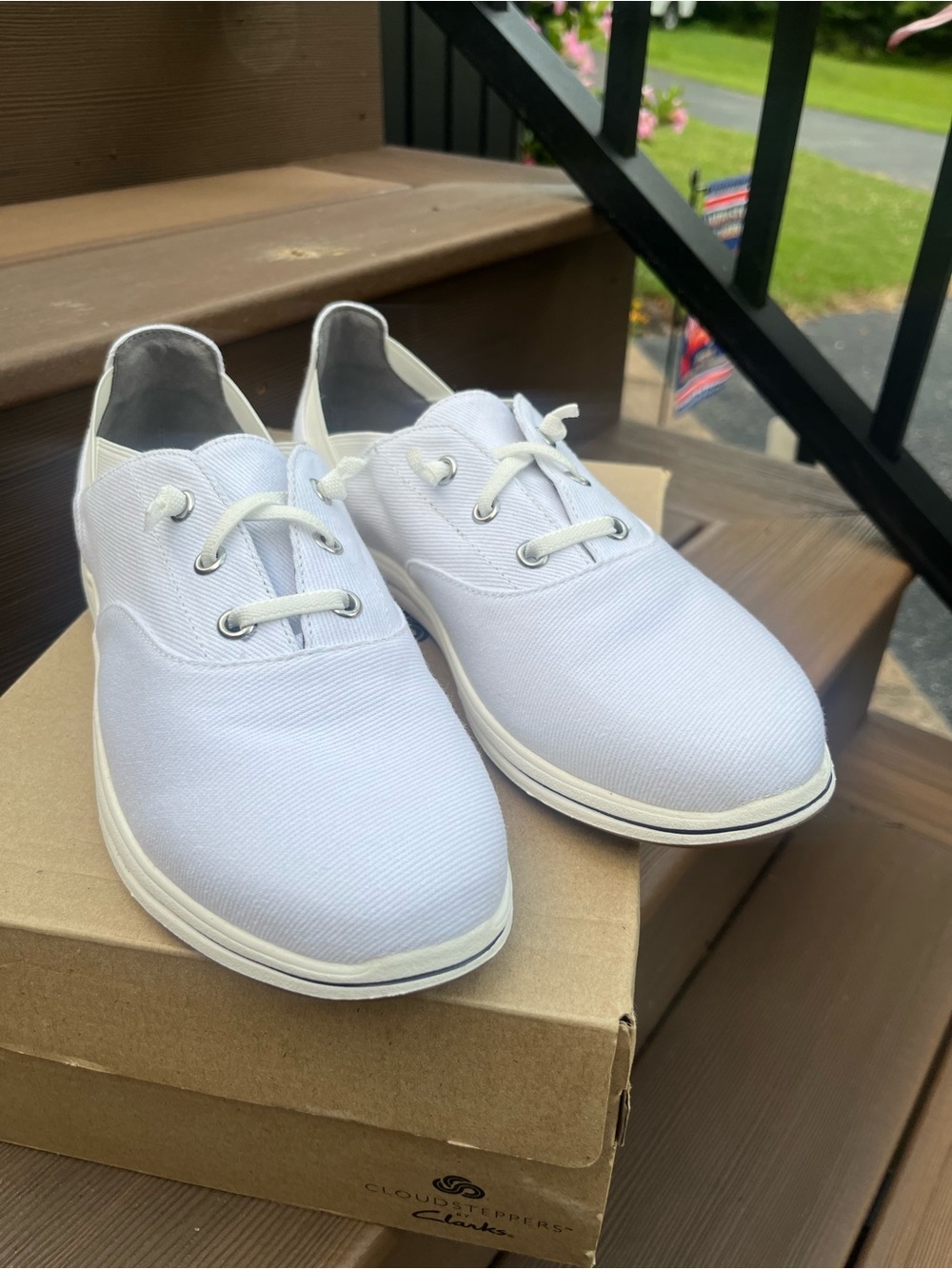 Clarks White Canvas Lace-Up Sneakers